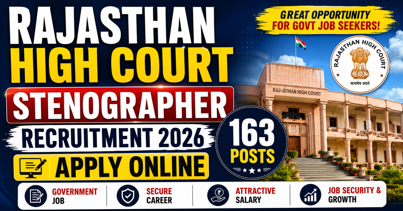 Rajasthan High Court Stenographer Recruitment 2026 (163 Posts)